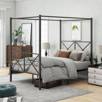 Metal Canopy Bed Frame, Platform Bed Frame With X Shaped Frame Full
