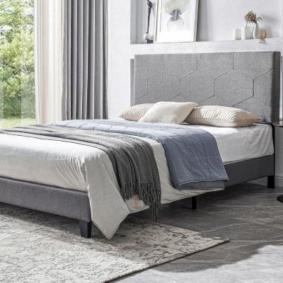 Streamdale Queen Platform Bed Frame, Wood Slat, Grey, Easy Assembly