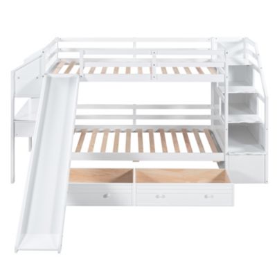 Twin Bunk Bed with Storage, Slide, Desk, and Drawers