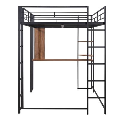Streamdale Full Size Metal Loft Bed With 2 Shelves And One Desk
