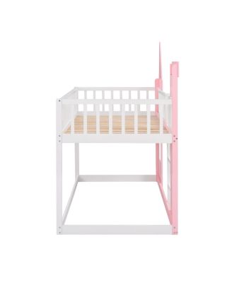 Twin Over Twin Castle Bunk Bed With Ladder - Pink
