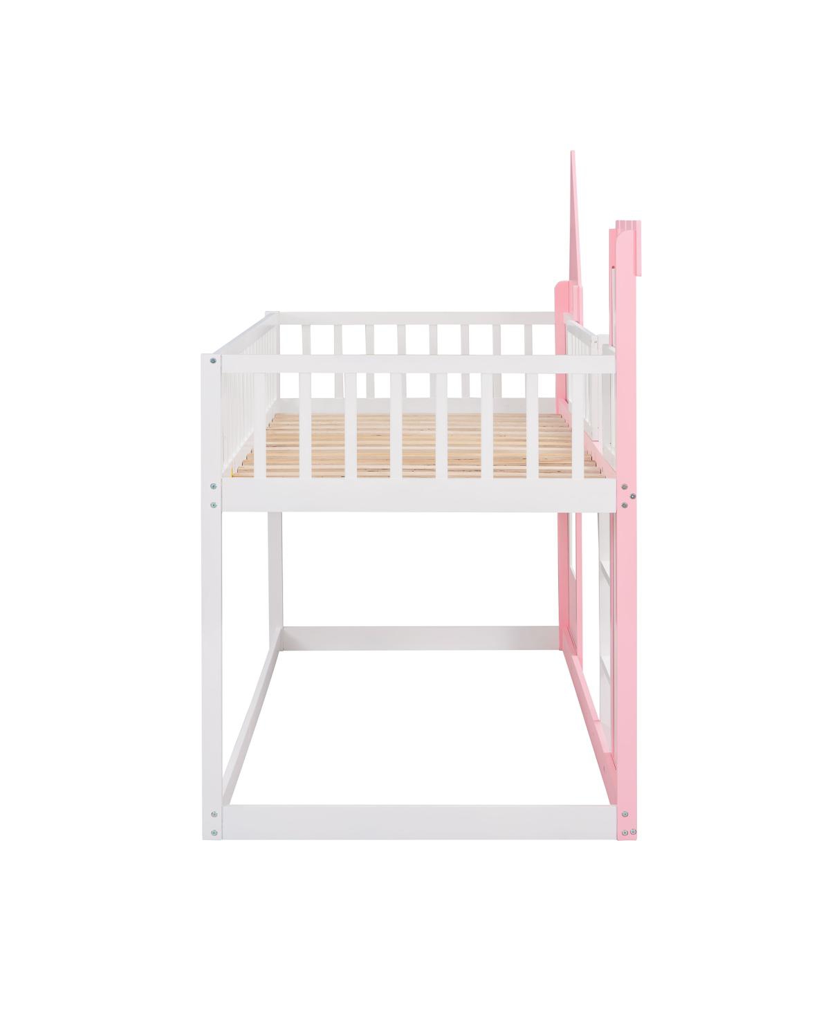 Simplie Fun Twin Over Twin Castle Bunk Bed With Ladder - Pink