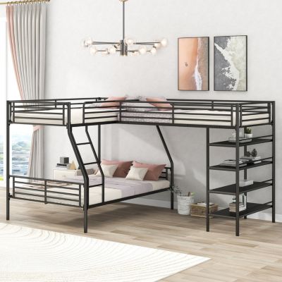 Twin Metal Loft & Bunk Bed with Shelves