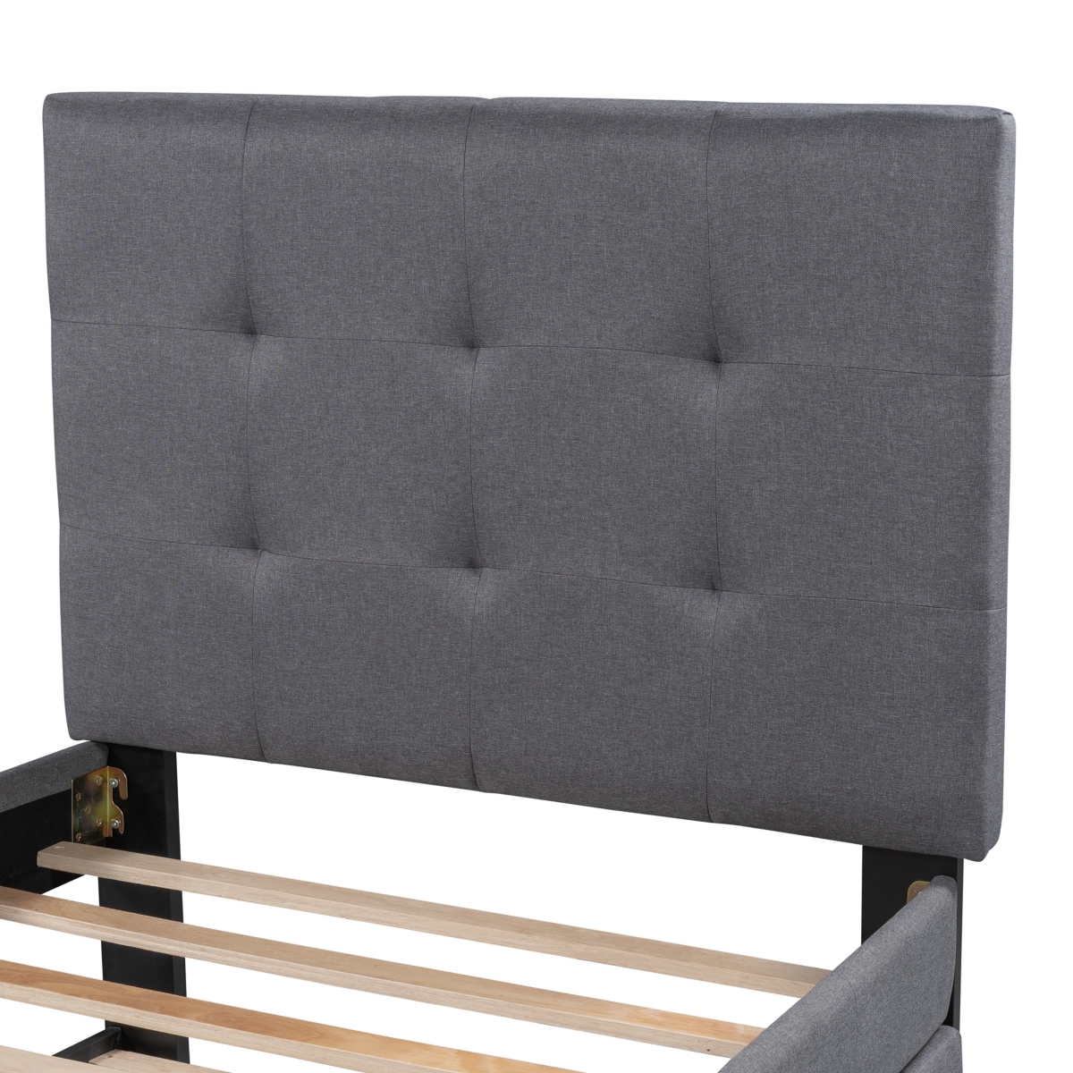 Streamdale Furniture Linen Upholstered Platform Bed With Headboard And Trundle, Twin