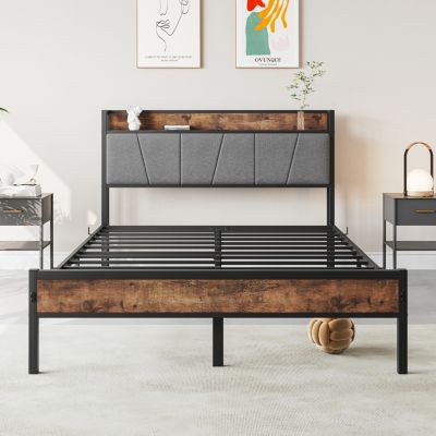  Vintage Bed Frame with Storage Headboard & Charging