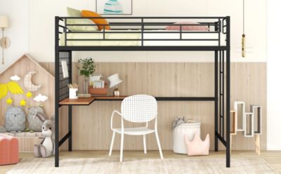 Full Metal Loft Bed With Desk And Metal Grid
