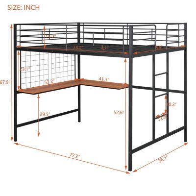 Full Metal Loft Bed With Desk And Metal Grid