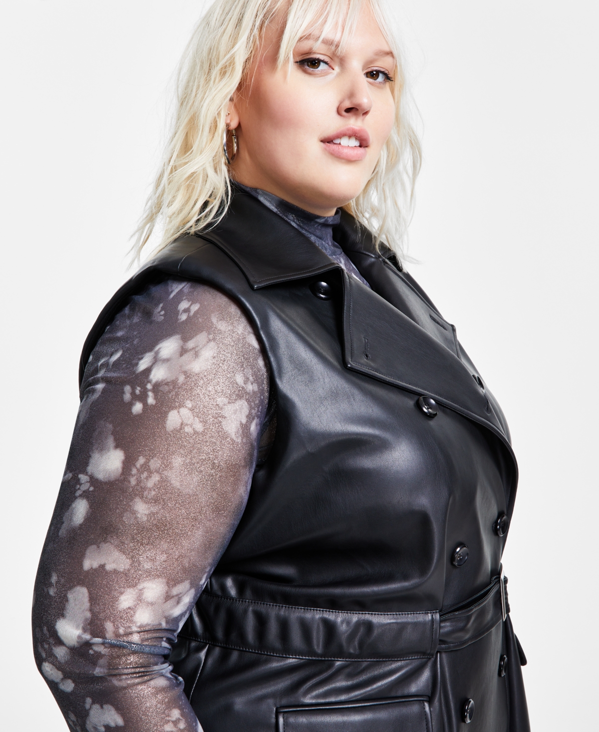 Bar Iii Trendy Plus Size Faux-Leather Moto Vest, Created for Macy's