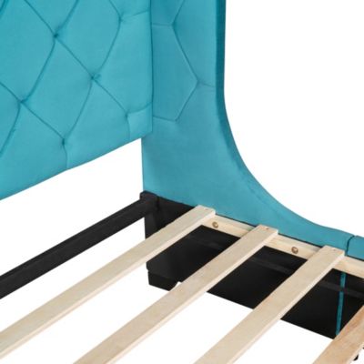 Streamdale Velvet Wingback Storage Platform Bed with Drawer