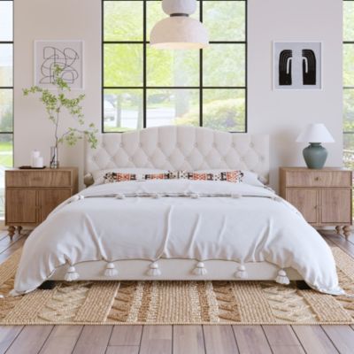 Upholstered Platform Bed With Saddle Curved Headboard And Diamond Tufted Details, Queen