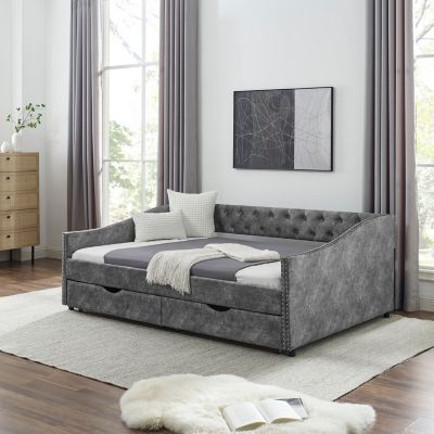 Upholstered Daybed with Drawers and Tufted Sofa Bed