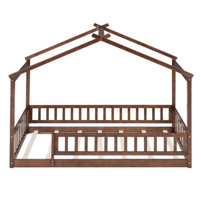 Streamdale Walnut Fence Bed House Frame for Kids and Teens
