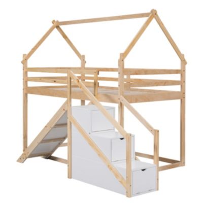 Streamdale Twin Over Twin House Loft Or Bunk Bed With Slide And Staircase