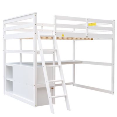 Streamdale Full Size Loft Bed With Desk And Shelves, Two Built-In Drawers