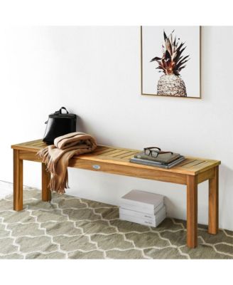 Patio Garden Acacia Wood Bench Dining Bench w/ Slatted Seat Indonesia Teak