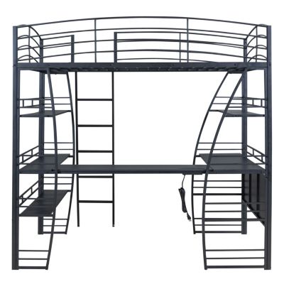 Streamdale Full Size Loft Bed with Shelves, L-Shaped Desk & Charging Ports