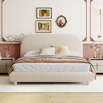 Thick fabric full size platform bed with stylish design