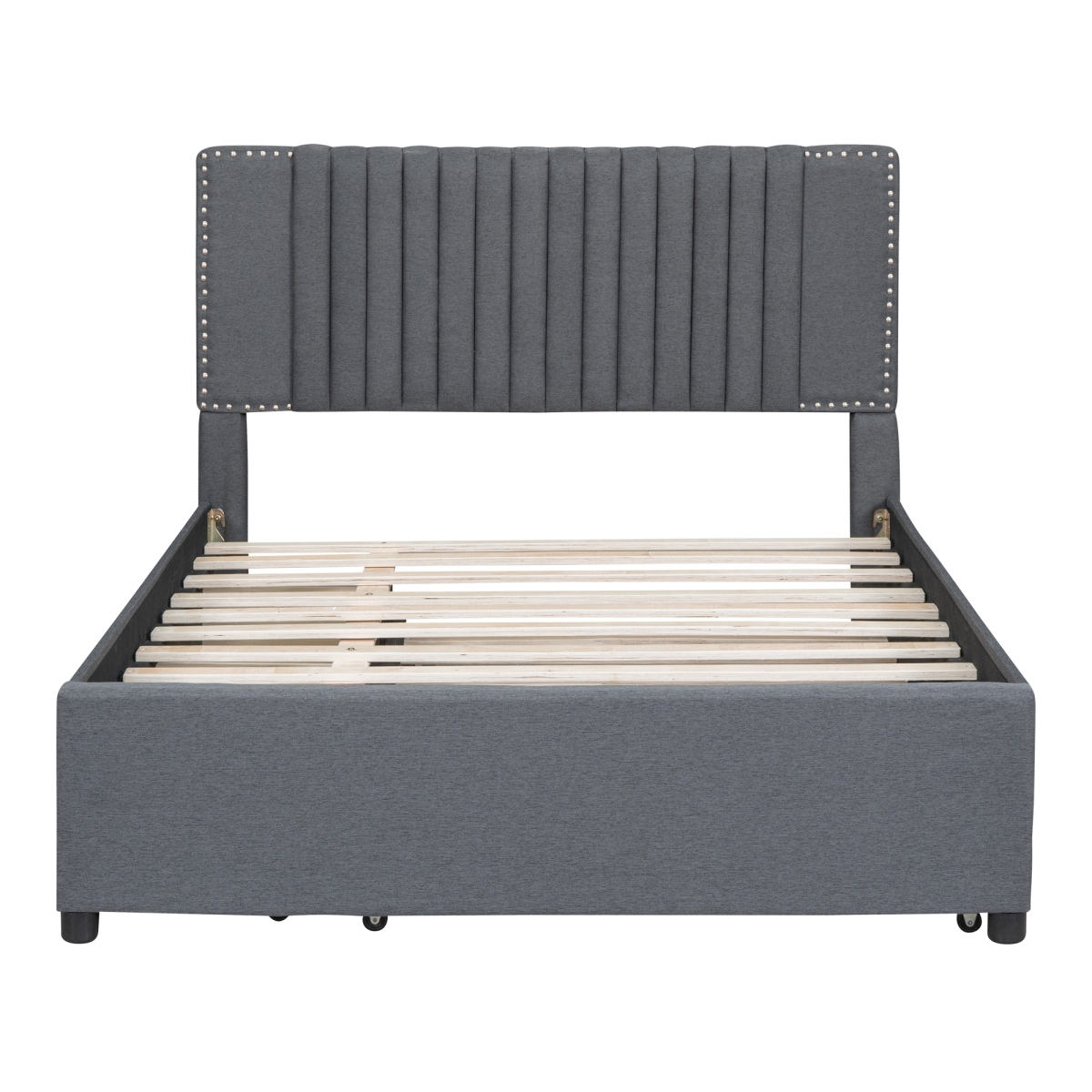 Simplie Fun Full Size Upholstered Platform Bed With 2 Drawers And 1 Twin Size Trundle, Classic Headboard Design