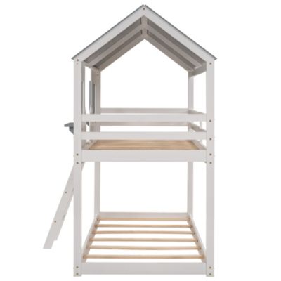 Bunk Bed with Roof, Window, and Guardrail - Twin