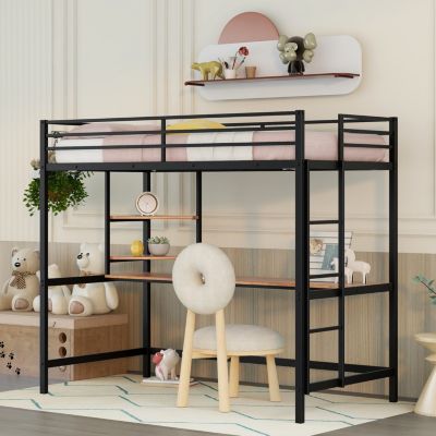 Twin Metal Loft Bed With Desk And Shelf bed Frames