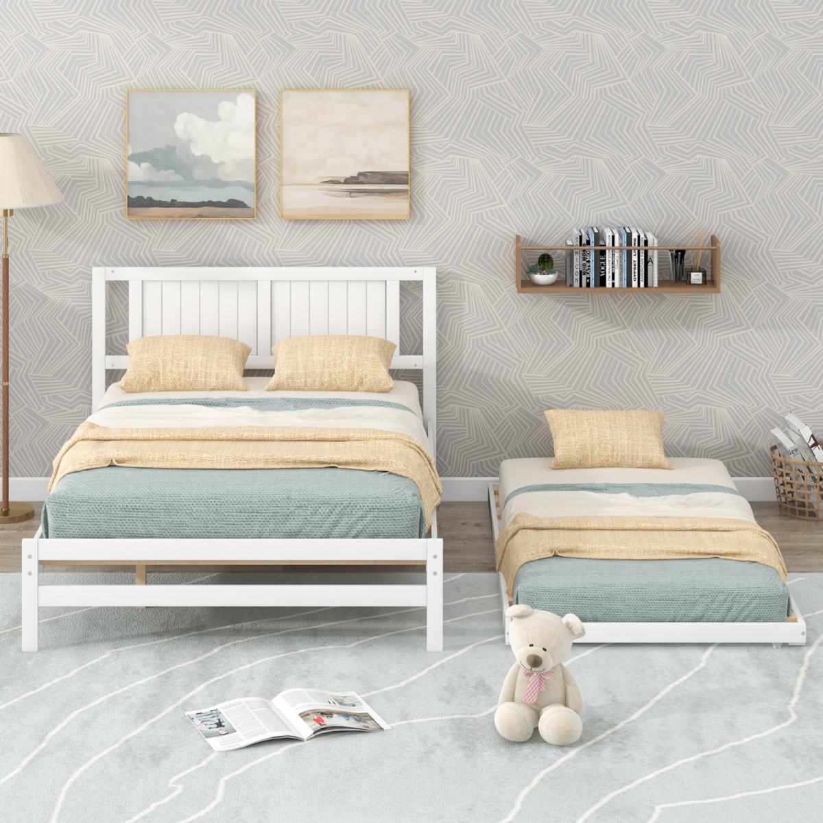 Streamdale Full Size Platform Bed With Adjustable Trundle
