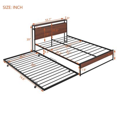 Streamdale Metal Platform Bed Frame w/ Trundle, USB Ports