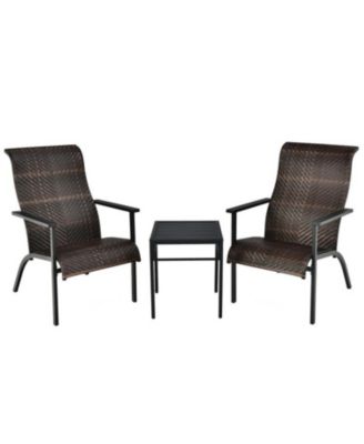 3 Pieces Patio Rattan Bistro Set with High Backrest and Armrest
