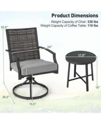 3 Piece Patio Swivel Chair Set with Soft Seat Cushions for Backyard