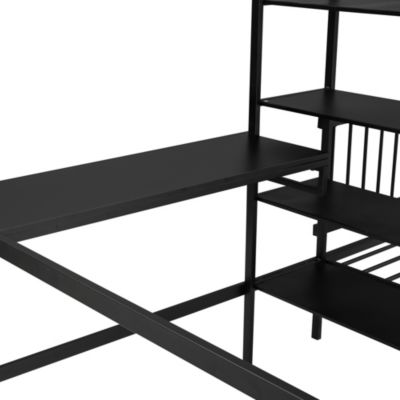 Streamdale Full Over Twin Metal Bunk Bed With Built-In Desk, Shelves And Ladder