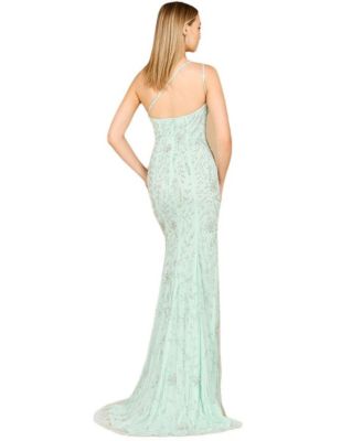 Women's One Shoulder Beaded Gown with Slit