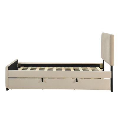 Twin Size Velvet Upholstered Platform Bed With Twin Size Trundle