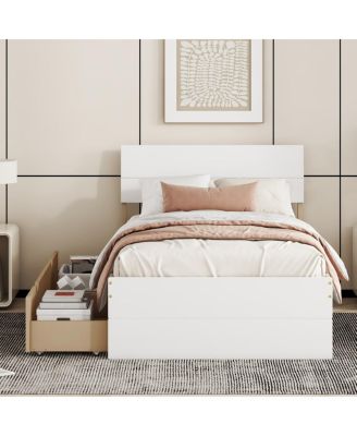 Modern Twin Bed Frame with High Gloss White and Oak Finish