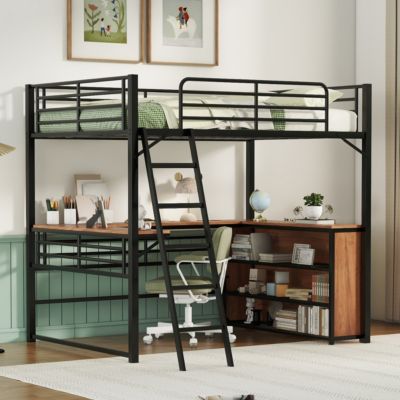Streamdale Metal Loft Bed with Shelving and L-Desk