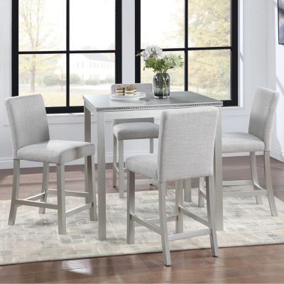 Elegant 5-Pc Wood Counter Dining Set w/ Upholstered Chairs
