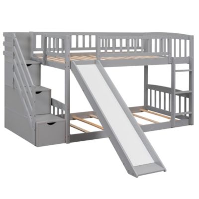 Stairway Twin Over Twin Bunk Bed With Two Drawers And Slide