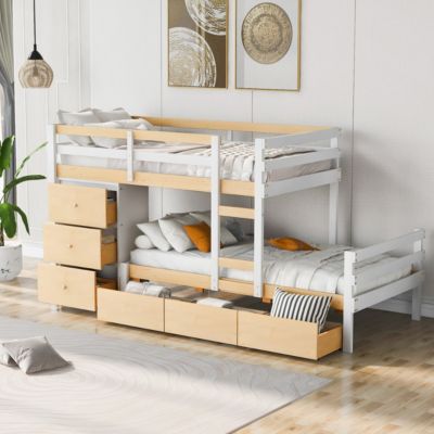 Twin Over Twin Loft Bunk Bed With Drawers And Ladder