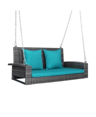 2-Person Wicker Hanging Porch Swing with Cushions - Includes 2 Back Cushions & 1 Seat Cushion