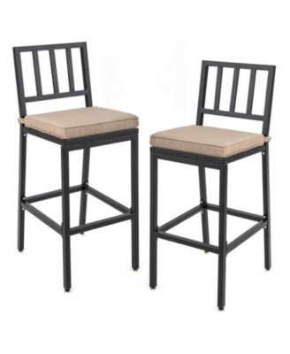 Set of 2 Patio Bar Chairs with Detachable Cushion and Footrest-Vertical Stripes