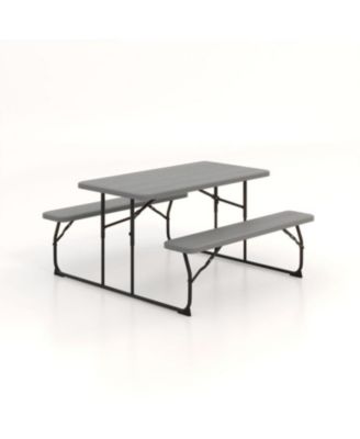 Indoor and Outdoor Folding Picnic Table Bench Set with Wood-like Texture
