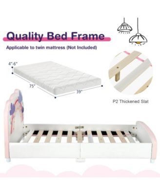 Kids Twin Size Upholstered Platform Wooden Bed with Rainbow Pattern