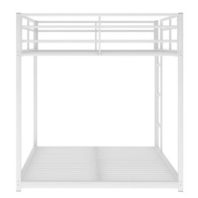 Full Over Full Metal Bunk Bed, Low Bunk Bed With Ladder, Silver