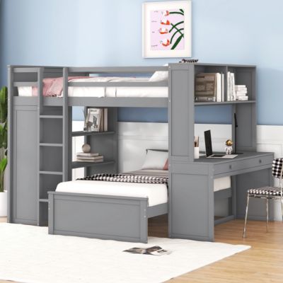 Streamdale Twin Loft Bed with Desk, Shelves, and Wardrobe