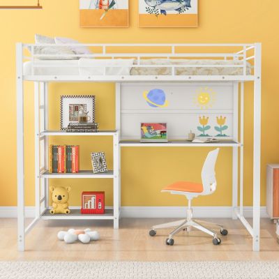 Streamdale Metal Loft Bed with Desk, Shelves & Ladder