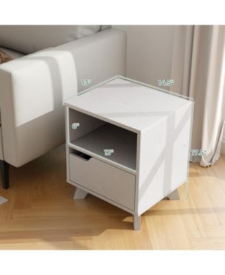 Mid Century Modern Bedside Table with Storage Drawer and Open Shelf-White