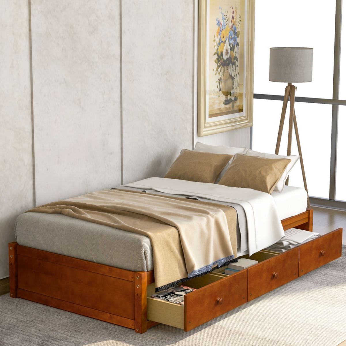 Streamdale Furniture Twin Size Platform Storage Bed With 3 Drawers