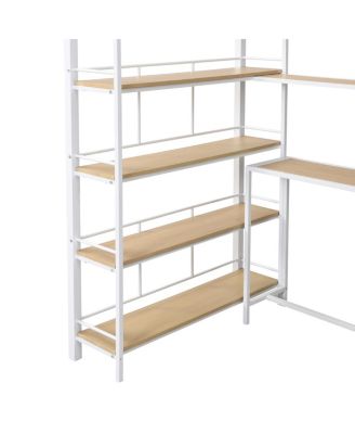 Simplie Fun Twin Size Metal Loft Bed With Staircase, Built-In Desk And Storage Shelves