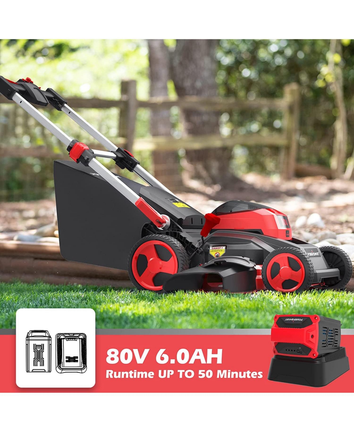 Streamdale Furniture80V Brushless Cordless Self-Propelled Electric Lawn Mower - Black+red