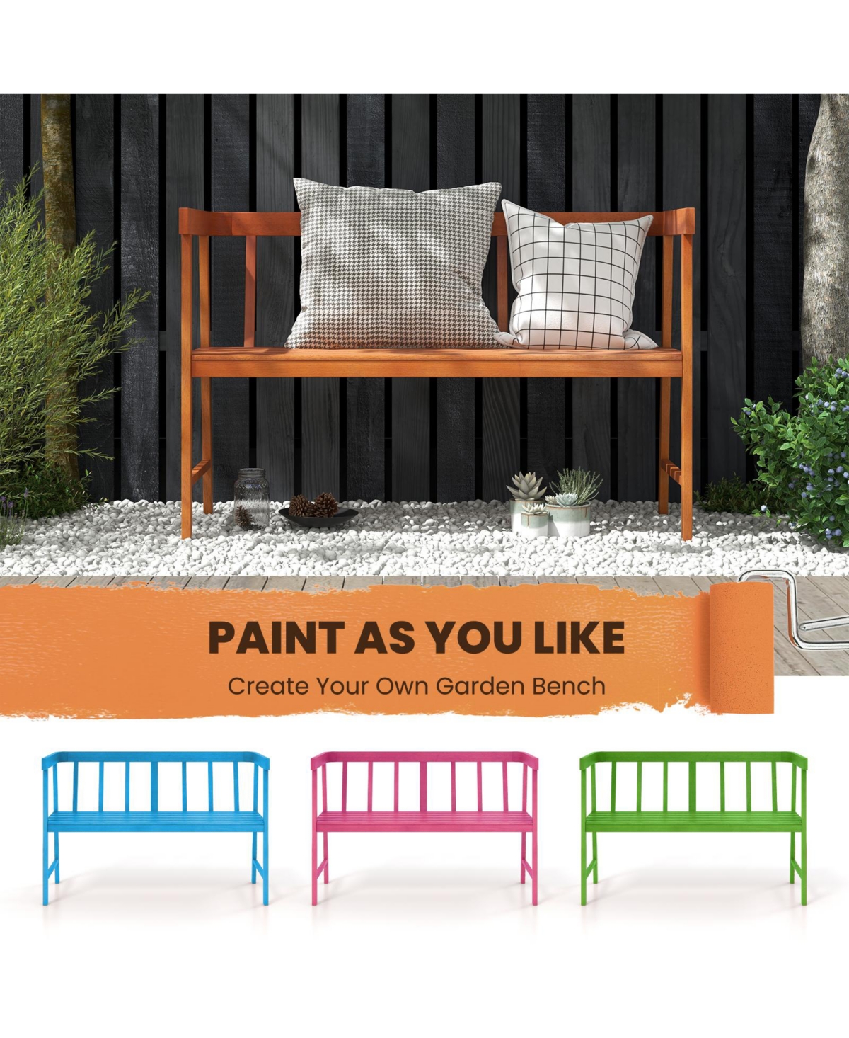 Slickblue Outdoor Acacia Wood Bench with Backrest and Armrests