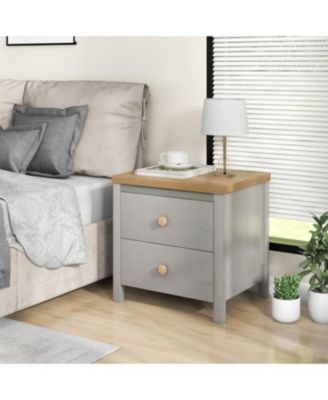 2-Drawer Nightstand with Rubber Wood Legs