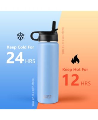 Double-Walled Insulated Stainless Steel Water Bottle with 2 Lids and Straw